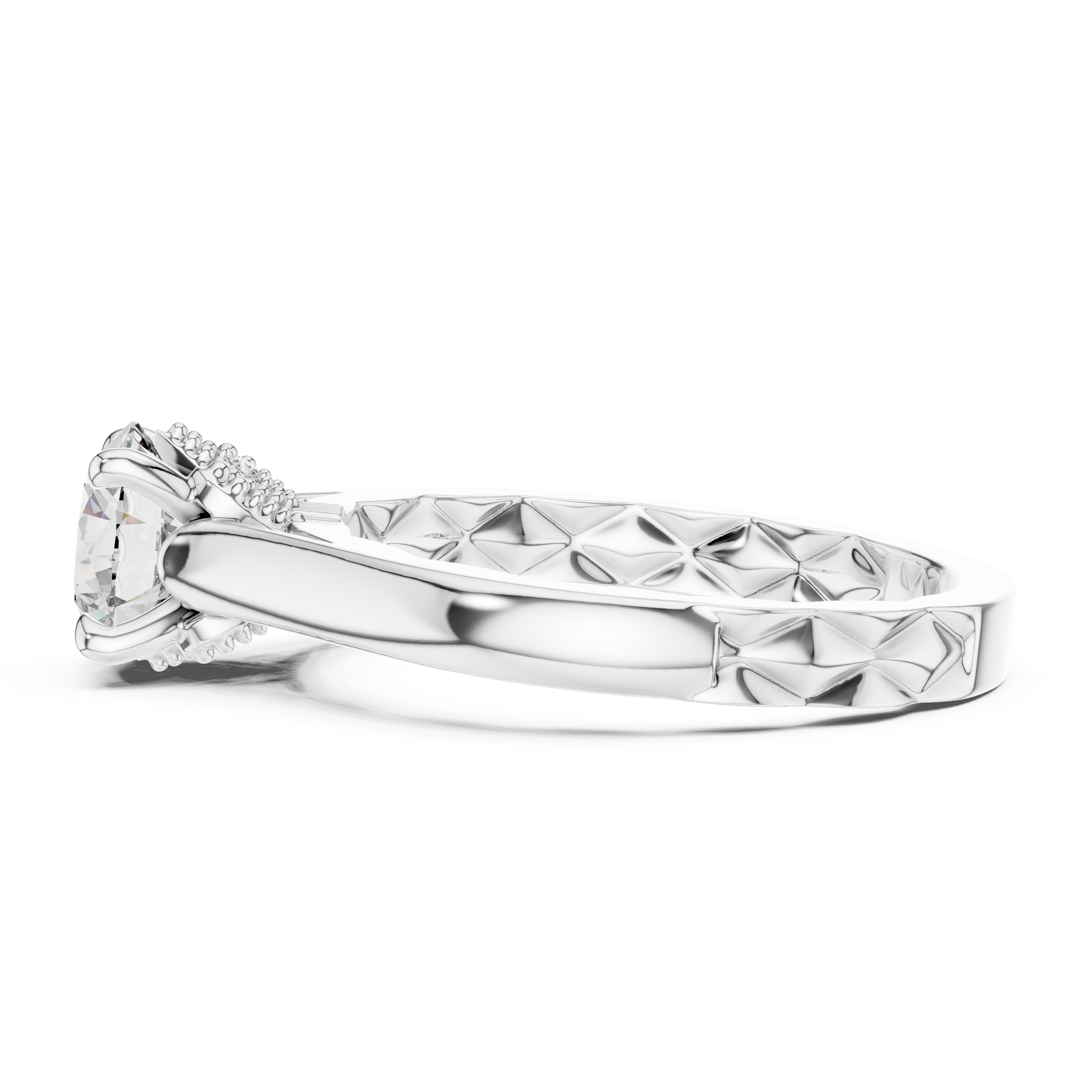 Silver ring with diamond on a white background